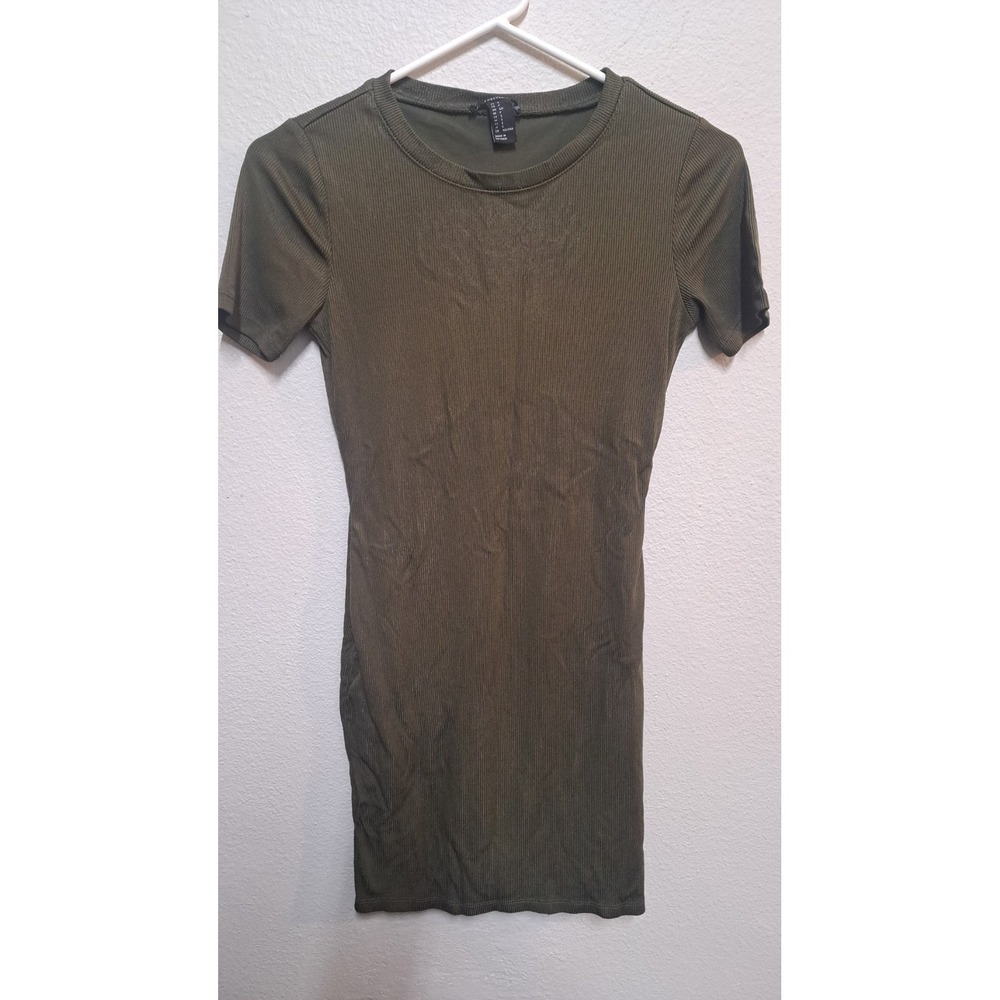 Forever 21 Olive Green Ribbed Bodycon Dress Small Short Sleeve Mini